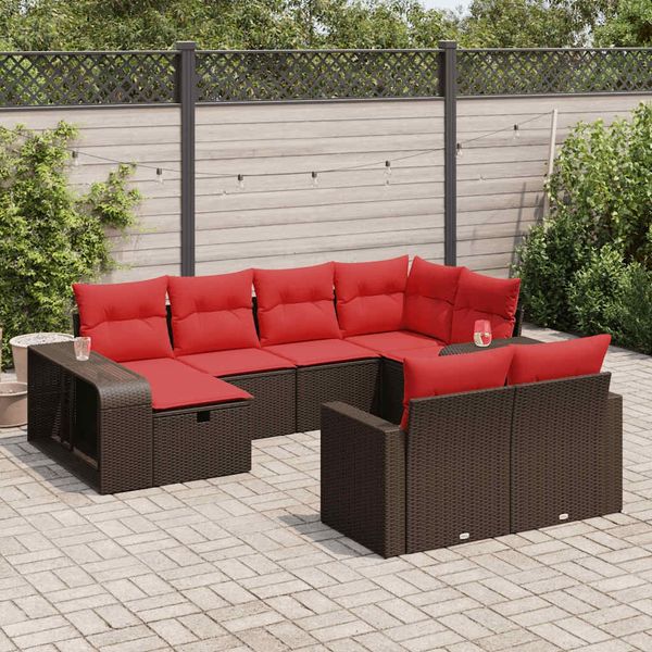 vidaXL 10-tlg. Garten-Sofagarnitur mit Kissen Braun Poly Rattan 3326068
