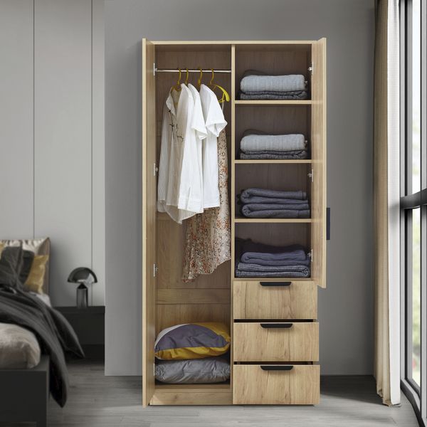 Kleiderschrank Eiselfing 176x80x52 cm 3 Schubladen Eicheoptik [en. casa]