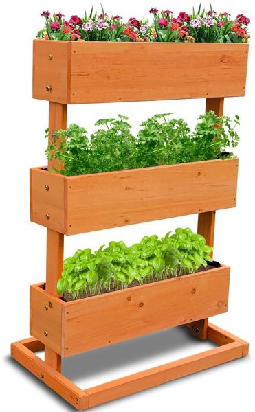 Coemo Mittleres Vertikalbeet Braun Hochbeet 3 Etagen inkl. Pflanzfolie 50x30x75
