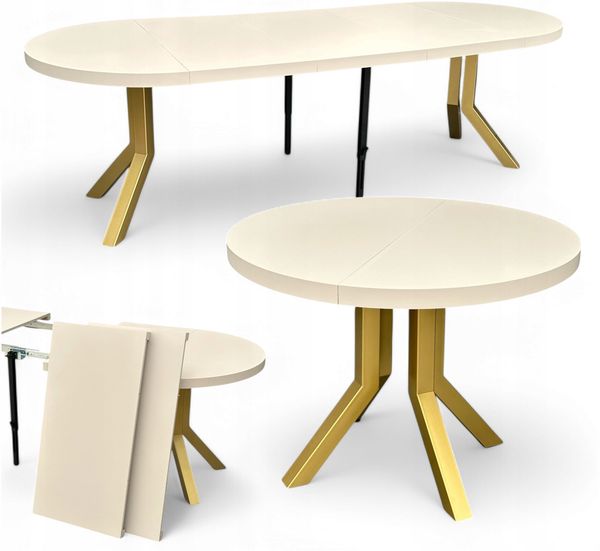 Großer runder ausziehbarer Tisch Ø110–310 cm KASCHMIR – Goldene Metallbeine X SLIM