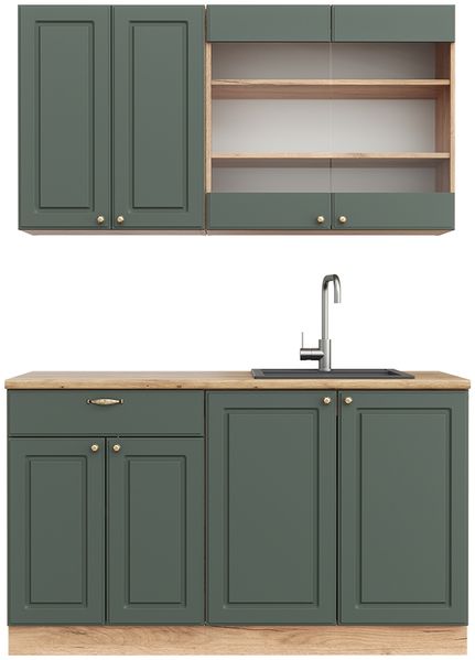 Singleküche Fame-Line Grün-Gold Landhaus/Goldkraft Eiche 140 cm ohne Arbeitsplatte Vicco