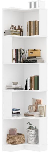 REDOM Eckschreibtisch Multifunktionsbücherregal,L-förmiges Bücherregal (mit LED-Farbwechsel, L-förmiges Design, 5-stufiger Stauraum, App-Steuerung, 63.5 x 45 x 175cm)