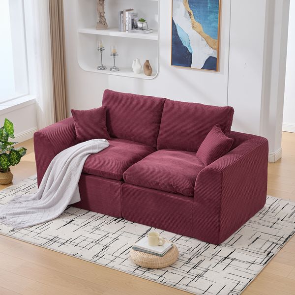 Flieks 2-Sitzer Sofa-Set, 2 kombinierbare Einzelsofas mit Kissen, Cord, Bordeaux