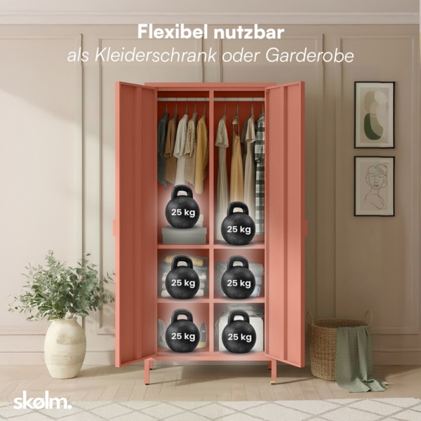 skølm 'Ituri' Kleiderschrank, Metall, 170x45x80 cm, terrakotta, Garderobe mit 4 Fächern und 2 Kleiderstangen Bild 5