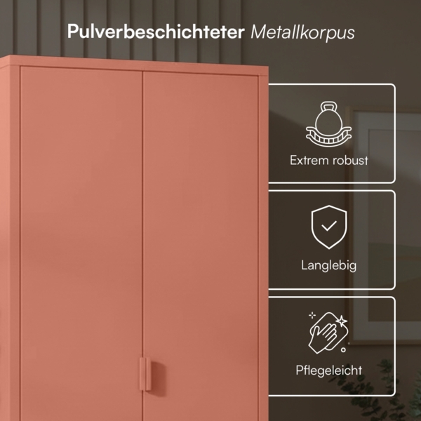 skølm 'Ituri' Kleiderschrank, Metall, 170x45x80 cm, terrakotta, Garderobe mit 4 Fächern und 2 Kleiderstangen Bild 4