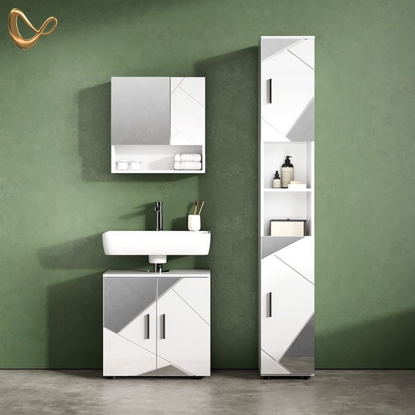 Livinity® Waschbeckenunterschrank Ronco, Weiß Hochglanz mit Einsätzen/Weiß, 60 x 59 cm (1-St)