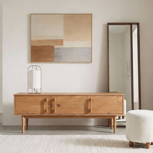 IDIMEX Lowboard TECCA, Sideboard mit 3 Türen aus Massivholz Kiefer Eiche Finish