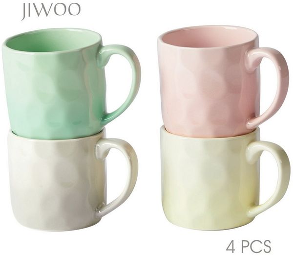 JIWOO Tasse 4er,380ml,Skandinavische Keramiktassen-Set,Kaffeebecher,Teebecher, 4-tlg, Keramik, Keramiktassen Handgefertigt Kafeeservice Mikrowellen spülmaschinenfest
