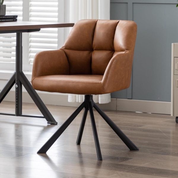 Schreibtischstuhl PU Leder Bürostuhl Drehstuhl Sessel Metallbeinen Braun