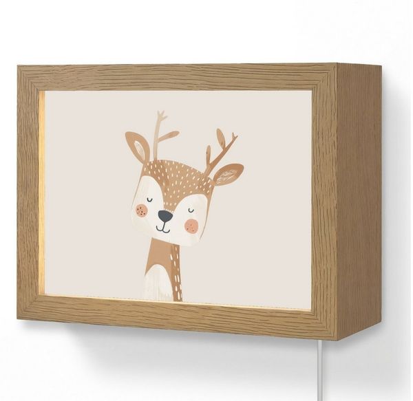 OnlyWow Wandleuchte Lightbox Hirsche - Waldtiere - Beige - Mädchen, Dimmbar, Farbwechsel, LED, Warmweiß, Kaltweiß, Neutralweiß Einstellbar, Wandlampe Innen, Dimmbar, mit Kabel, LED, Beleuchtung, Kinderzimmer