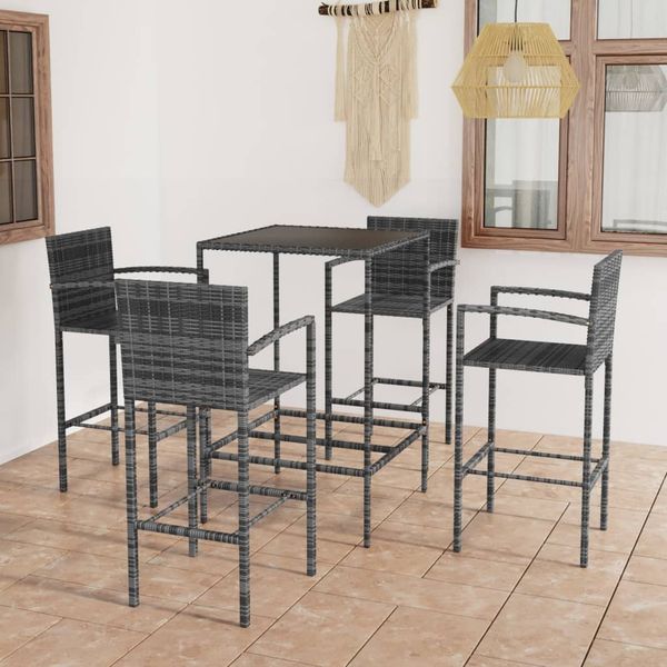 vidaXL 5-tlg. Gartenbar-Set Poly Rattan Grau 3064841
