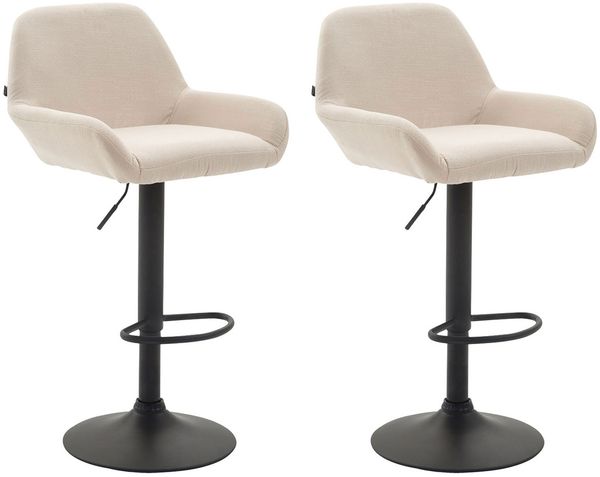 Barhocker 2er Set DUBLIN - Creme, Stoff, Schwarz Barhocker mit Lehne Barstuhl Tresenhocker Tresenstuhl Kneipenhocker Kneipenstuhl