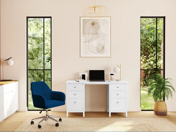 Vente-unique - Bürostuhl höhenverstellbar - Samt - Blau - ELEANA