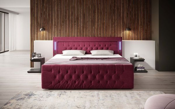 Luxusbetten24 Boxspringbett Diva, mit LED-Beleuchtung, USB-Anschluss und Stauraum