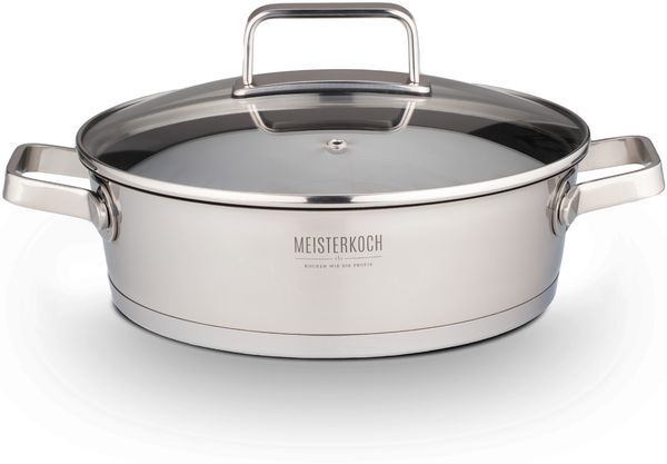 MEISTERKOCH Bratpfanne Servierpfanne 24 cm Ø aus 18/10 Edelstahl satiniert | Kochgeschirr Pfanne induktionsgeeignet mit ILAG Antihaftbeschichtung | Backofenfest bis 240°C Bild 6