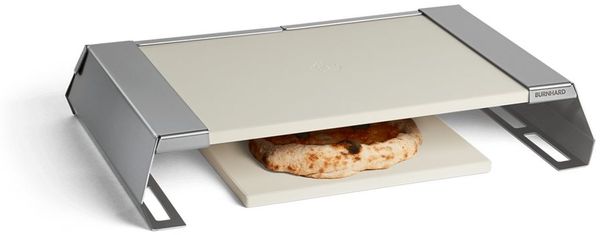 BURNHARD® Pizzaaufsatz für Gasgrills, Pizza Cover mit Cordierit-Pizzasteinen, Edelstahl Pizzahaube, passt ab 56 x 38 cm Grillfläche, ideal für FRED & EARL Grills, Pizza in 90-120 Sek, Beige