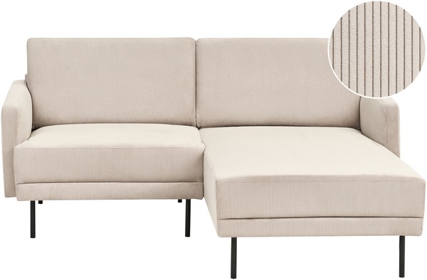 Ecksofa 2-Sitzer BREDA Cord Beige linksseitig