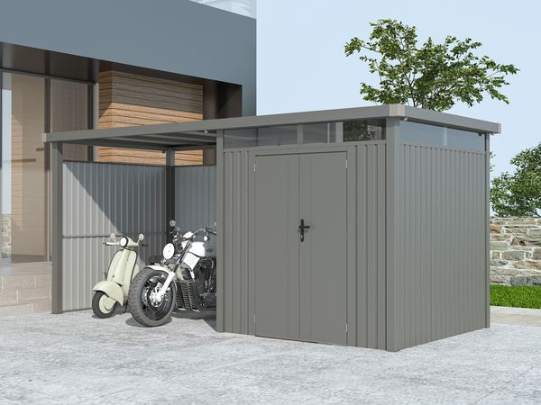 Metall Gerätehaus Style 4,45 m² Spar-Set 2 Alu Grau