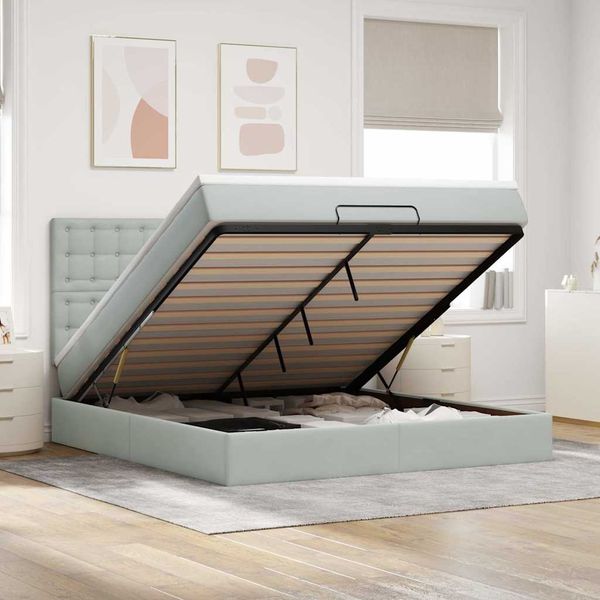 vidaXL Ottoman-Bett mit Matratzen & LEDs Hellgrau 160x200 cm Samt 3314474