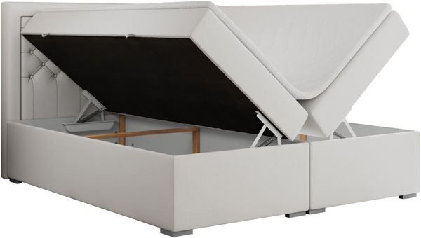 Boxspringbett, Modern Bett mit Multipocket-Matratze und zwei Bettkästen - JASIR - 200 x 200 cm - Weiß Kunstleder - H3 Bild 4