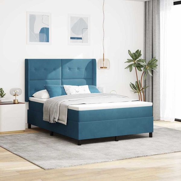 vidaXL Boxspringbett mit Kopfteil Blau 140 x 200 cm Samt 3342012