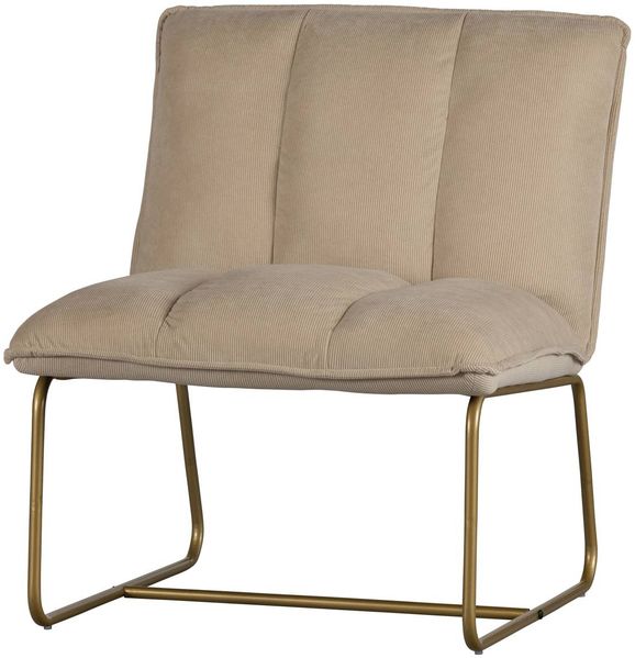 Sessel Fie aus Ribcord, modernes Design, sandbeige, weicher Bezug, goldfarbenes Metallgestell