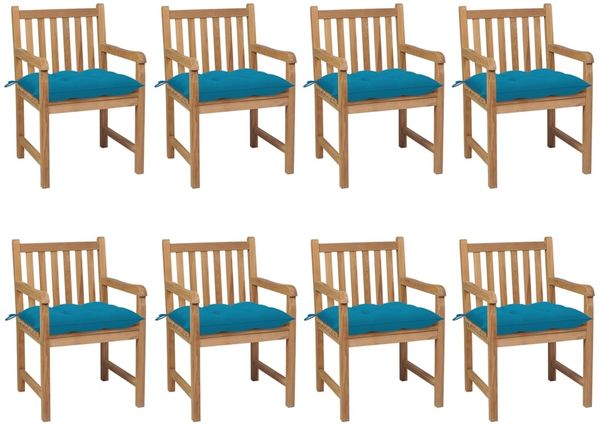 vidaXL Gartenstühle 8 Stk. mit Hellblauen Kissen Massivholz Teak 3073077
