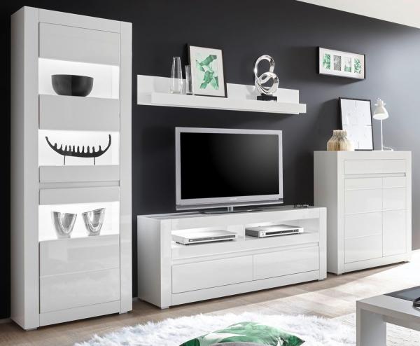 Wohnwand 4-tlg. Nobile in Hochglanz weiß / Stone Design grau 336 x 198 cm