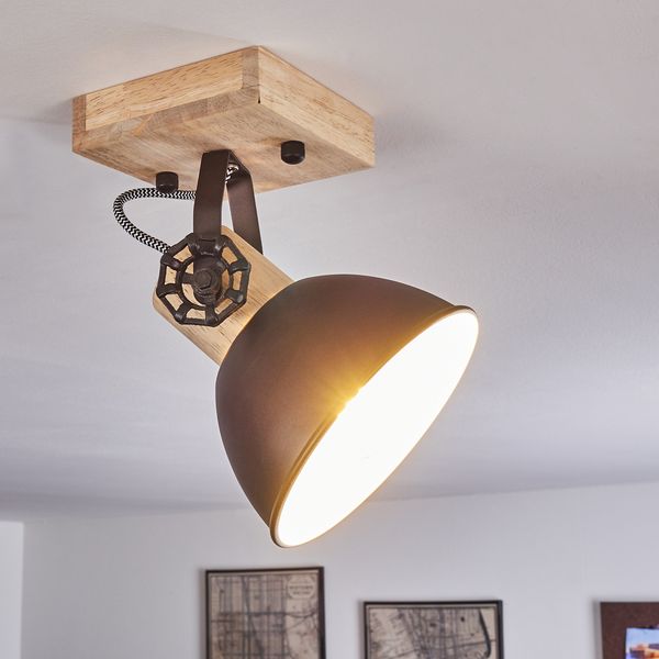 hofstein Deckenleuchte »Cotes« verstellbare Wandlampe aus Metall/Holz in Anthrazit/Weiß/Braun, ohne Leuchtmittel, 1xE27, Wandspot im Retro/Vintage Design