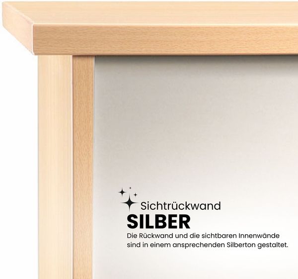 bümö Sideboard Grau/Silber mit Flügeltüren & Regal - Büromöbel Sideboard mit Schubladen Holz 166cm breit, 45cm schmal, Büro Schrank für Flur oder als Wohnzimmer-Kommode mit Streifengriff, SBTS-5-S-SG Bild 6
