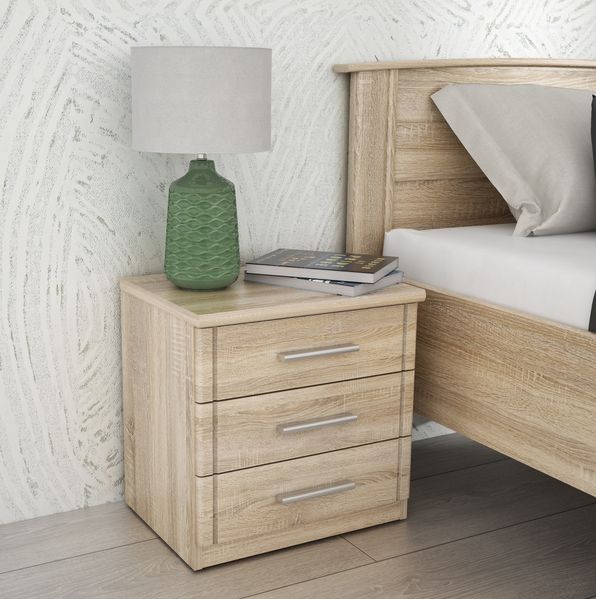 Nachtkommode >GLORIA< in Sonoma Eiche Dekor, 3 Schubladen - 45,2x45,9x35,1cm (BxHxT)