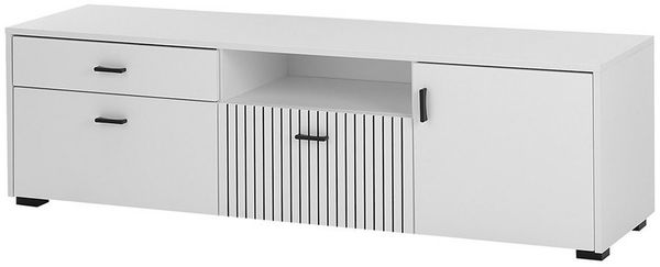 Lomadox Lowboard, TV-Board Mediamöbel weiß matt schwarz gerillt 150 x 44 x 42 cm