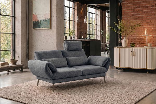 KAWOLA Funktionssofa HOLLY 2-Sitzer 1 Kopfstütze Stoff anthrazit 90 x 92 x 176 cm