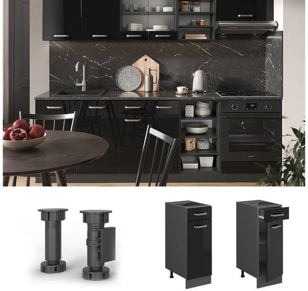 Küchenunterschrank R-Line Schwarz Hochglanz 30 cm ohne Arbeitsplatte Vicco Bild 2