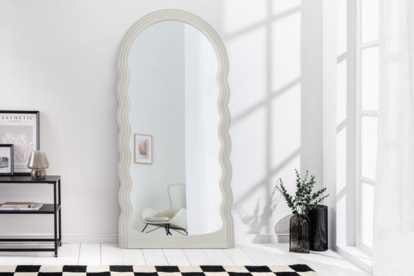 riess-ambiente Wandspiegel WAVE 160cm weiß - Rundbogen, Wellenmuster, lackiert, Design, gestuft (Einzelartikel, 1-St), Flur · Kunststoff · Rahmen · Rundbogen · Ganzkörper · Groß · Modern