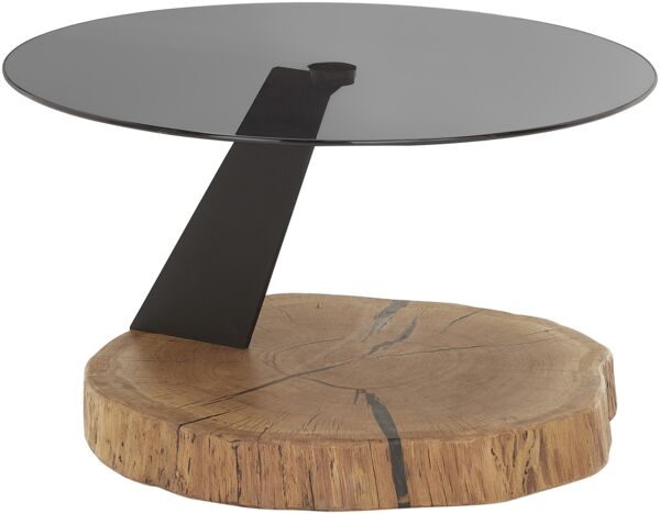 Couchtisch >BILOXI< in Eiche / schwarz, Glas / Massivholz / Metall - 45x75 (HxD)
