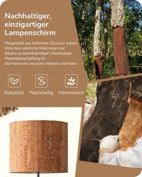 EDISHINE Nachttischlampe aus Holz mit Stoffschirm dreibeinig, LED wechselbar, Warmweiß, Lampenschirm aus Leinen mit Leuchtmittel