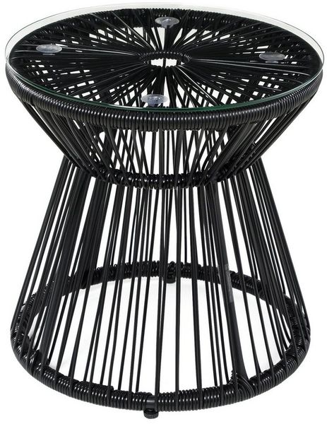 Outsunny Beistelltisch Runder Ratten Kaffeetisch, Bistrotisch mit Glastischplatte (Gartentisch, 1-St, Couchtisch), für Terrasse, Balkon, Metall, Schwarz