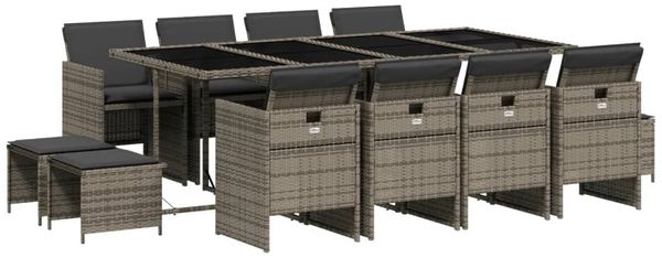 vidaXL 13-tlg. Garten-Essgruppe mit Kissen Grau Poly Rattan 3277747