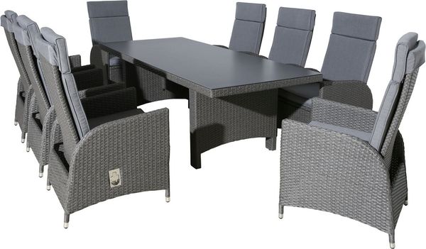 KONIFERA Garten-Essgruppe »Newcastle«, (Set, 17-tlg, 8 Sessel, Rückenlehne verstellbar, Tisch 100x230x75 cm, inkl. Auflagen), Aluminium/Polyrattan