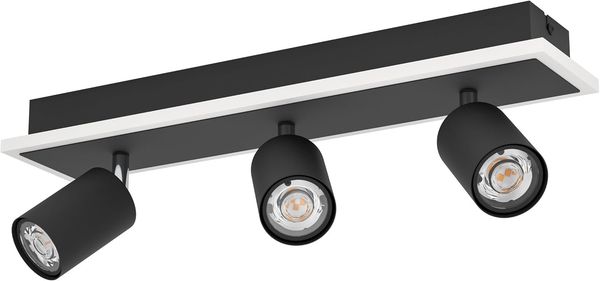 EGLO LED Deckenlampe - Moderne schwenkbare Deckenleuchte mit 3 Spots, warmweißes Licht, rechteckiger Spotbalken aus Metall in Schwarz, 46 cm, energiesparend, ideal für Wohnzimmer & Schlafzimmer