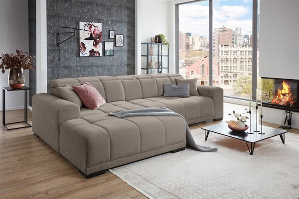 Wohnlandschaft >Puppet< Kopfteilverstellung, 2 Kissen, taupe - 301x113x195cm (BxHxT)