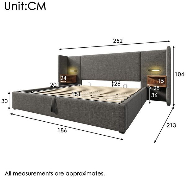 TavilaEcon Boxspringbett mit integriertem Nachttisch, Leselampe und USB/Type-C-Ladefunktion