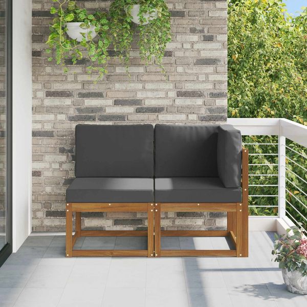 vidaXL Outdoor Mittel- und Ecksofa 2 Stück Natur und Anthrazit 900471