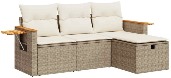 vidaXL 4-tlg. Garten-Sofagarnitur mit Kissen Beige Poly Rattan 3325950