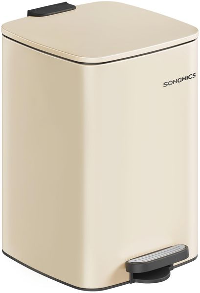 SONGMICS Mülleimer Küche, 20 Liter Abfalleimer, Tretmülleimer, Stahl, mit Inneneimer, Softclose, Offenhaltefunktion, sandbeige LTB592A02