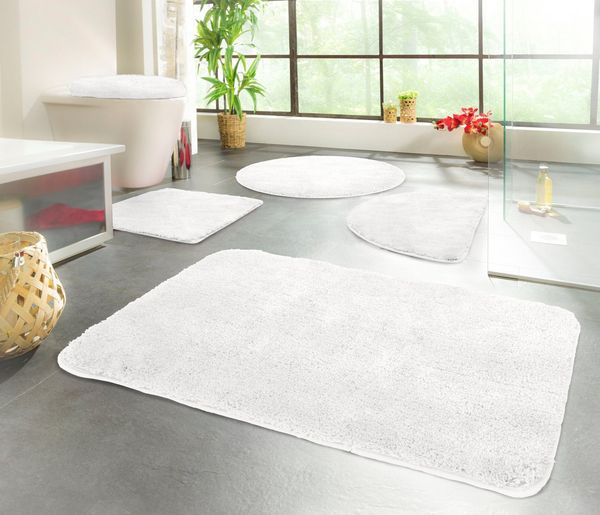 KiNZLER Badematte Chaozhou, Höhe 20 mm, rutschhemmend beschichtet, fußbodenheizungsgeeignet, Polyester, rechteckig, 2er-Set rechteckig 55x50 cm / rechteckig 50x80 cm, Badteppich, Uni Farben, weich, als rechteckig, rund & Set erhältlich