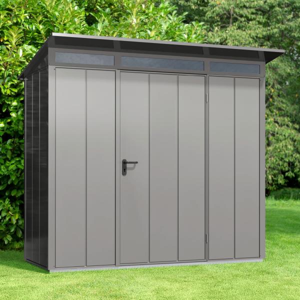 Hörmann Ecostar Metall-Gerätehaus Elegant mit Pultdach Typ 1, 108x238 cm , graualuminium, 2,6 m²,1-flüglige Tür