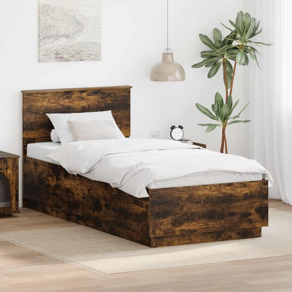 vidaXL Bettrahmen Geräucherte Eiche 90 x 190 cm Holzwerkstoff 3408114