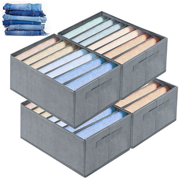 CALIYO Aufbewahrungsbox 2-Tlg Kleiderschrank Organizer Aufbewahrungsbox Schrank Organizer (4 St, Aufbewahrungsbox 7 Fächer, Schubladen-Ordnungssystem), Aufbewahrungsbox Schrank für Jeans Hosen T-Shirts Unterwaesche